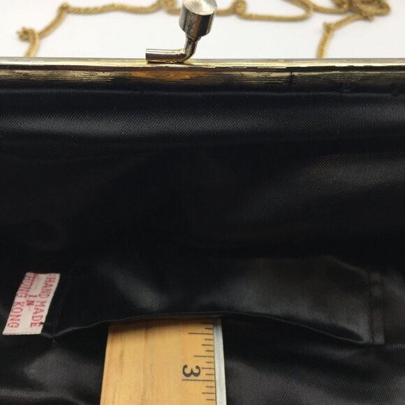 Vintage Handmade Hong Kong Black Silk Beaded Purse Prom Evening Bag Gold Chain - Picture 9 of 10